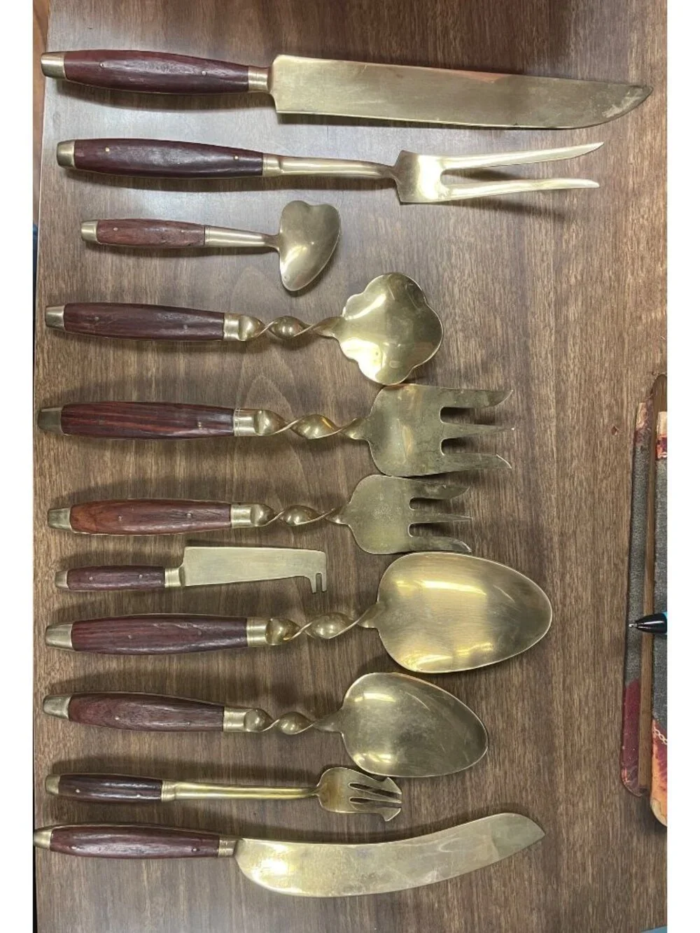 Vintage Thai Brass Rosewood Flatware Set Service for 12 119 Pieces